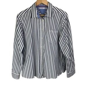 Vtg Tommy Hilfiger Mens Button Shirt Navy White Striped Classic Preppy Coastal L